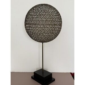 Vintage MCM Orb Brass Metal Mesh Sphere Sculpture Decor With Stand 27"